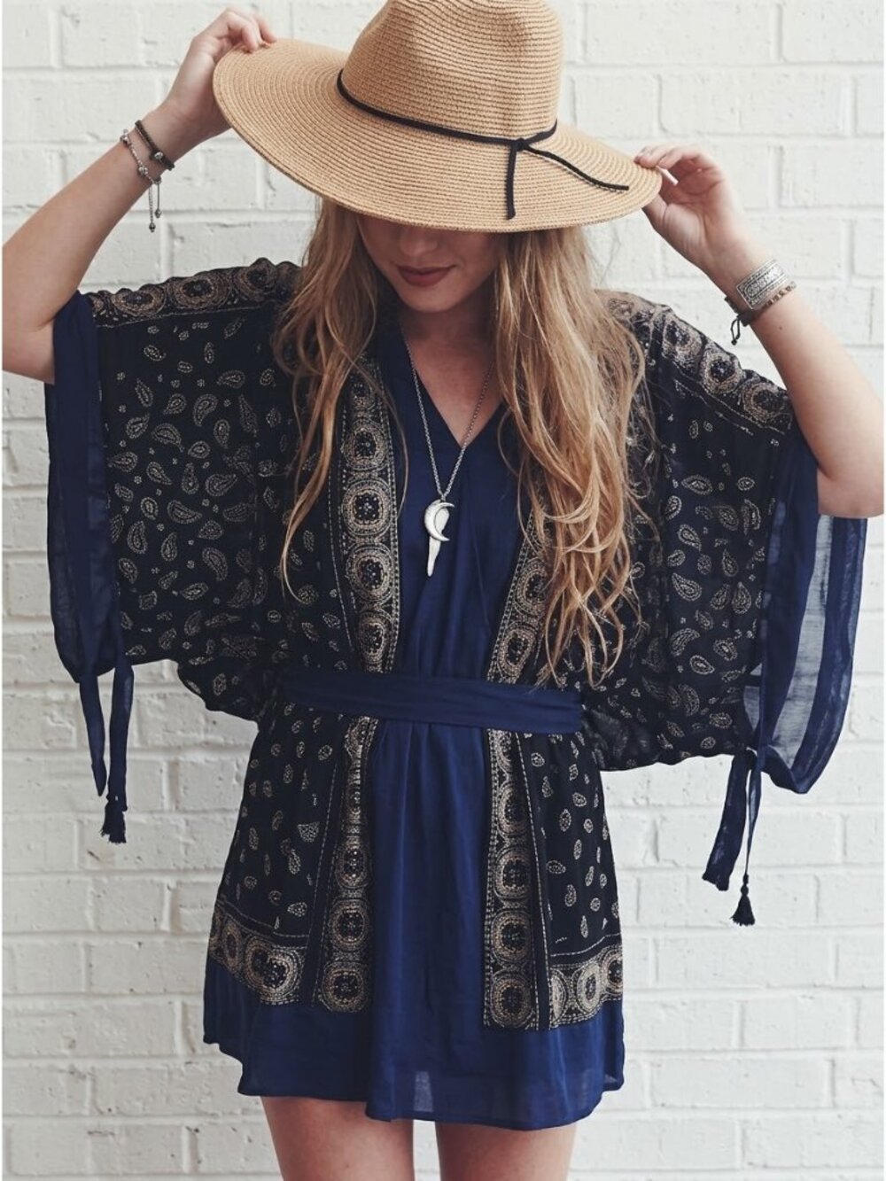 NWT Free People Printed Chiffon Kimono Sleeve Boho Mini Dress Tunic XS